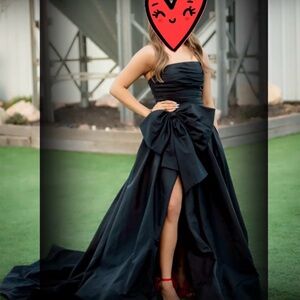 Sherri Hill 55214 Black Strapless Evening Gown with Large bow and high side slit